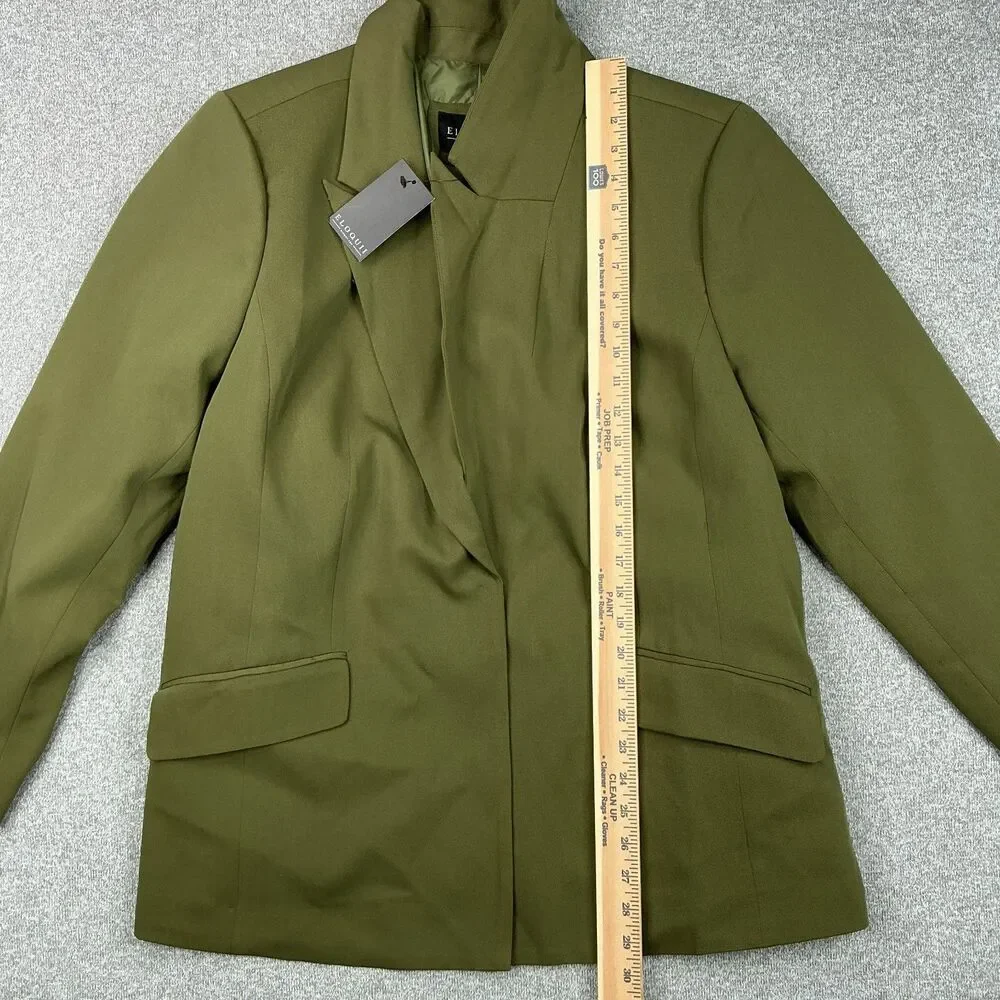 Eloquii Blazer Jacket sz 18 Army Green Belt Detail Peak Lapel Office Preppy NWT - Picture 12 of 12